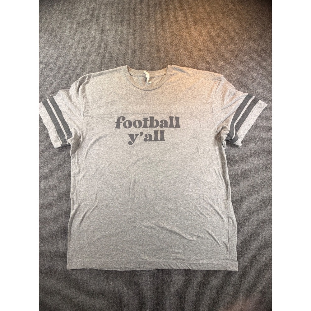 Live and Tell Football Y'all Graphic Tee Gray Short Sleeve Varsity Stripe XL